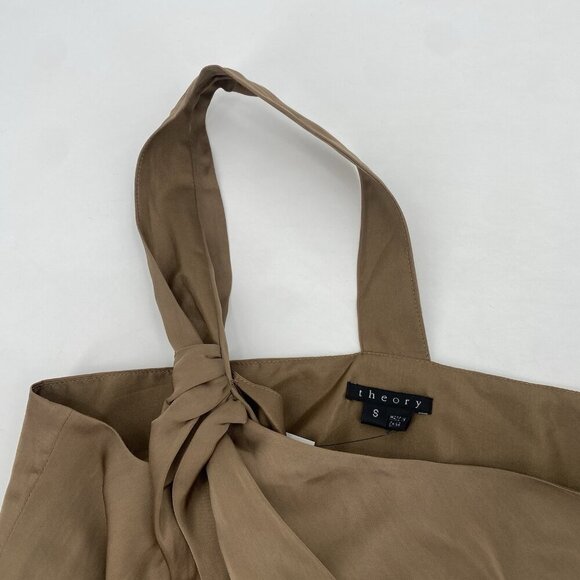 THEORY Size Small  Bark Brown BRIANI Silk Lined Single Knot Strap Relaxed Blouse - Picture 6 of 9